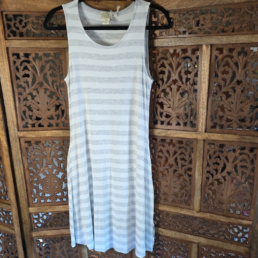 Telluride Clothing Company Striped Sleeveless Dress - Gray and White